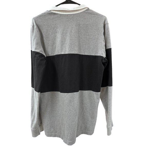 π 2/$20 πAmerican Eagle Gray and Black Block Stripe Long Sleeve Logo Polo sz M - Picture 5 of 7